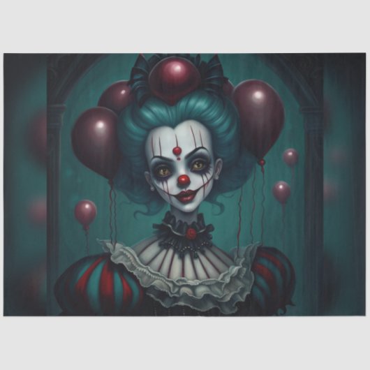 Yellow Eyed Halloween Clown Decoupage Papier (Voorkant)