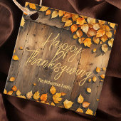 Yellow Fall Leaves op Barn Wood Thanksgiving Bedankjes Labels