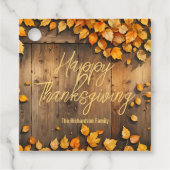 Yellow Fall Leaves op Barn Wood Thanksgiving Bedankjes Labels (Voorkant)