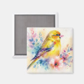 Yellow Finch Floral Bird Watercolor Art Magnet (Recto/Verso)