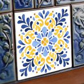 Yellow Fleur-de-Lis Azulejo Print Tegeltje
