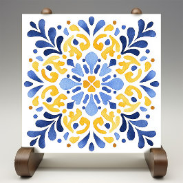 Yellow Fleur-de-Lis Azulejo Print Tegeltje