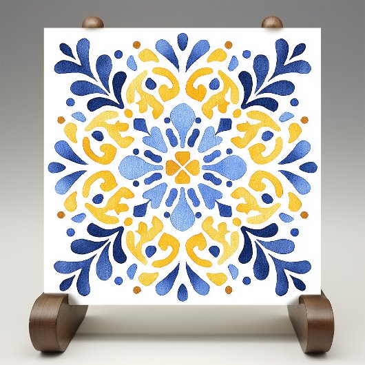 Yellow Fleur-de-Lis Azulejo Print Tegeltje