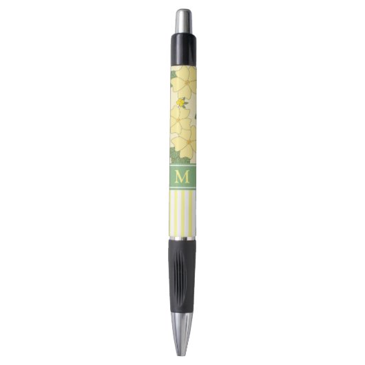 Yellow Floral and Stripes Personalised Pen (Voorkant Verticaal)