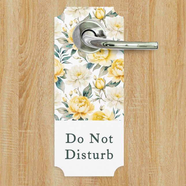 Yellow Floral Do Not Disturb Please Knock (An elegant Do Not Disturb/Please Knock reversible door hanger with yellow and white floral design)