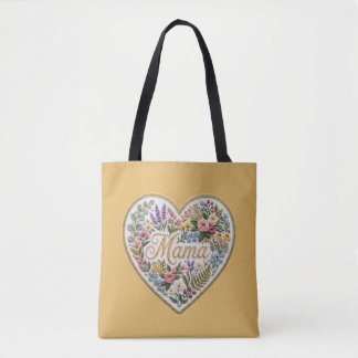 Yellow Floral Faux Embroidery Heart Mama Draagtas