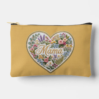 Yellow Floral Faux Embroidery Heart Mama Etui