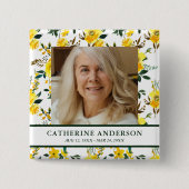 Yellow Floral Funeral Memorial Foto Button (Voorkant)