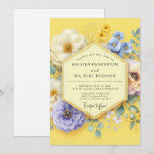 Yellow Floral Meadow Wedding Kaart (Voorkant / Achterkant)