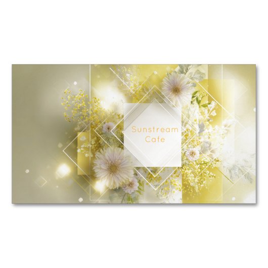 Yellow Floral Mimosa Geometric Diamond Frame Magnetisch Visitekaartje (Voorkant)