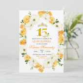 Yellow Floral Mis Quince 15 Birthday Invitation Kaart (Staand voorkant)
