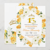 Yellow Floral Mis Quince 15 Birthday Invitation Kaart (Voorkant / Achterkant)