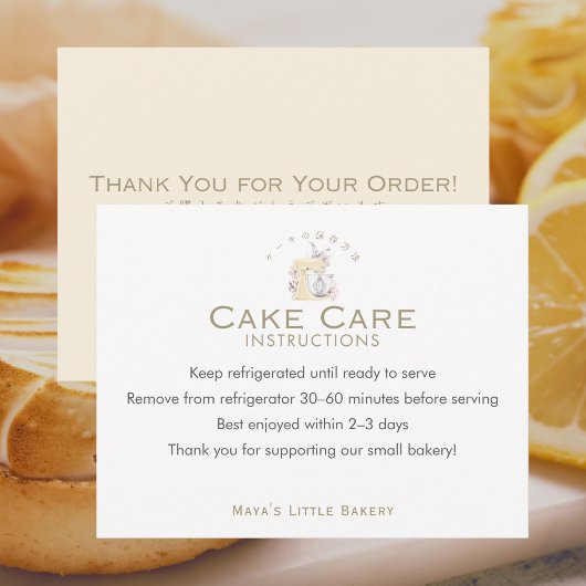 Yellow Floral Mixer Cake Care Instructions Bedankkaart