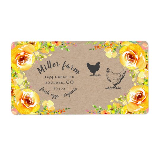 yellow floral rustic script Egg Carton Label (Voorkant)