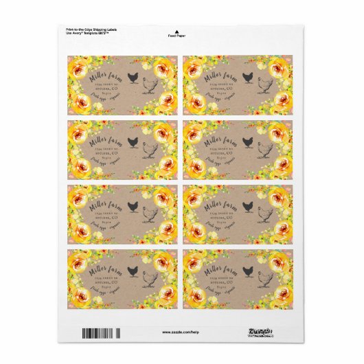 yellow floral rustic script Egg Carton Label (Full Sheet)