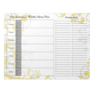 Yellow Floral Weekly Personalized Menu Planner Notitieblok