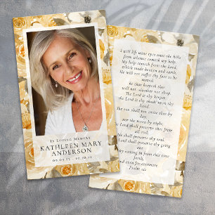 Yellow Florals Foto Funeral Memorial Prayer Kaart