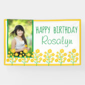 Yellow Flower Happy Birthday Foto Spandoek (Horizontaal)