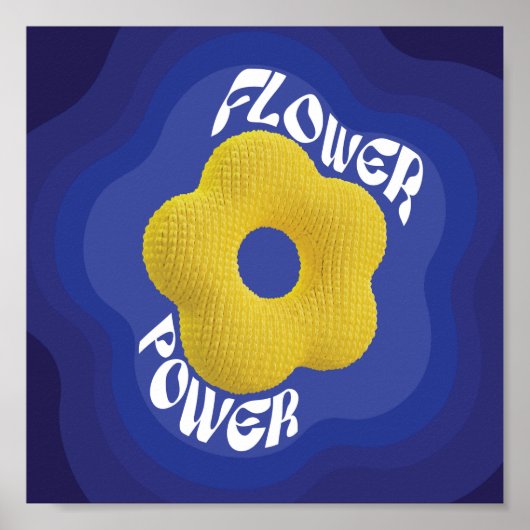 Yellow Flower Power Art Poster met Blue Gradient (Voorkant)