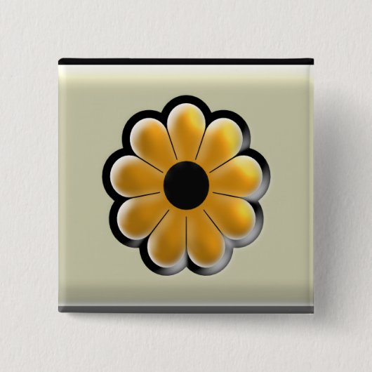 Yellow Flower Square Button – Modern Floral Design (Voorkant)