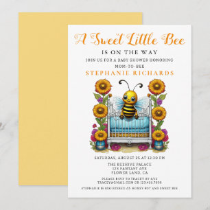Yellow Flower Sweet Little Bee Wieg Baby shower Kaart