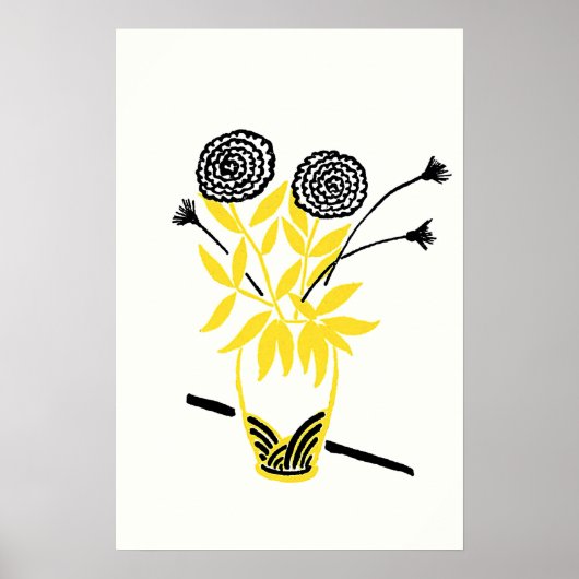 Yellow Flower Vase Sketch Art Poster (Voorkant)