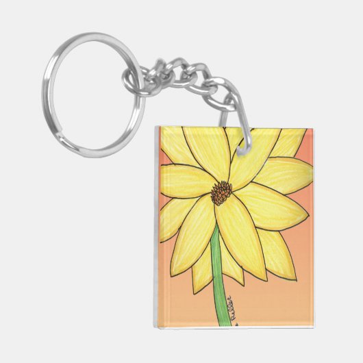 Yellow Flower with orange background Sleutelhanger (Voorkant Links)