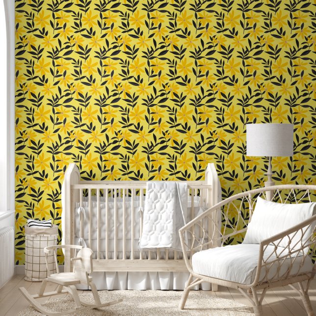 Yellow Flowers Abstract Pattern Behang (Kinderen)