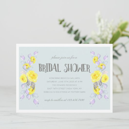 Yellow flowers and lilac bridal shower kaart (Staand voorkant)