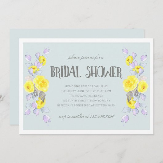 Yellow flowers and lilac bridal shower kaart (Voorkant / Achterkant)