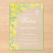 Yellow Flowers Arch on Green Religious Wedding Acryl Uitnodigingen (Voorkant)