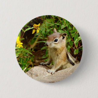 Yellow Flowers Chipmunk Ronde Button 5,7 Cm