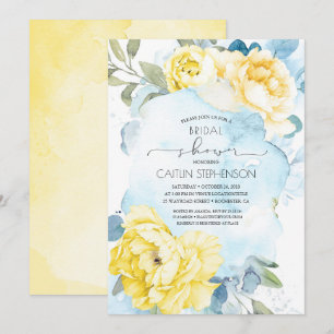Yellow Flowers Dusty Blue Greenery Vrijgezellenfee Kaart