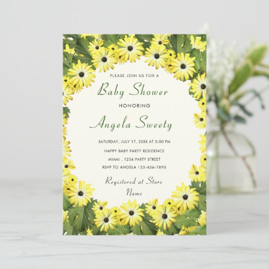 Yellow Flowers Framed Baby shower Invitation (Staand voorkant)