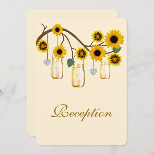 Yellow Flowers Mason Jars Reception Kaart (Voorkant / Achterkant)