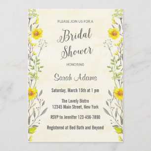 Yellow Flowers Waterverf Bridal Shower Invitation Kaart