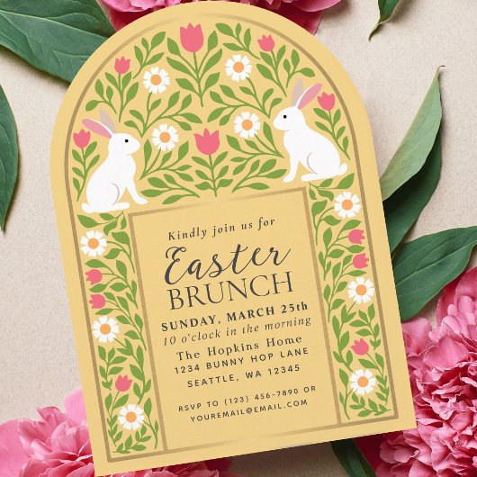 Yellow Folk Art Easter Brunch Arch Invitation Kaart