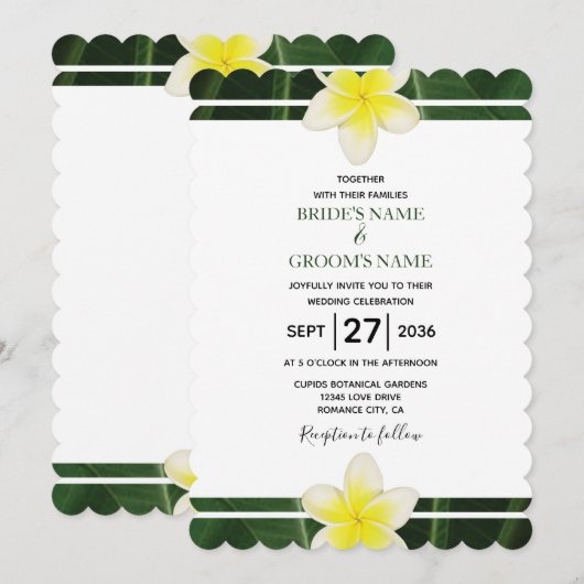 Yellow Frangipani Plumeria Wedding Invitations Kaart (Voorkant / Achterkant)