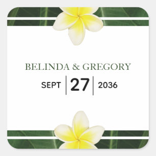 Yellow Frangipani Plumeria Wedding Vierkante Sticker
