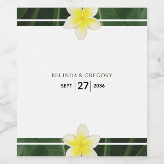 Yellow Frangipani Plumeria Wedding Wijn Etiket (Enkel label)