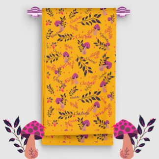 Yellow Fuchsia Funny Mushrooms Custom Baby Naam Handdoek