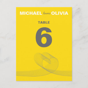 Yellow Fun Loopy Love Lines Table Number Card Briefkaart