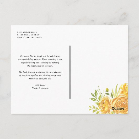 Yellow Garden Rozen Lijst bruiloft Dank u Briefkaart (Achterkant)