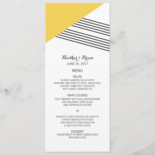 Yellow Geometric Stripe Wedding Menu (Voorkant)