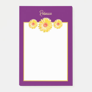 Yellow Gerbera Daisies op Paarse gepersonaliseerde Post-it® Notes