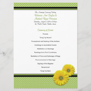 Yellow Gerbera Daisy Polka Dot Wedding Program Programma