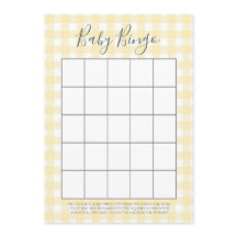 Yellow Gingham Baby shower Bingo Kaarten