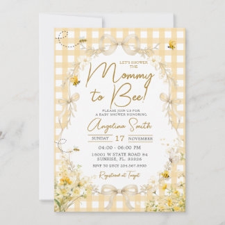 Yellow Gingham Bee Baby Shower Invitation