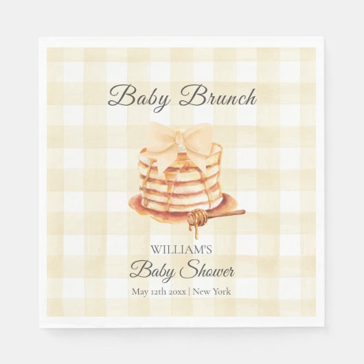 Yellow Gingham Bow Pannenkoek Brunch Baby shower Servet (Voorkant)