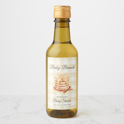 Yellow Gingham Bow Pannenkoek Brunch Baby shower Wijn Etiket (Voorkant)